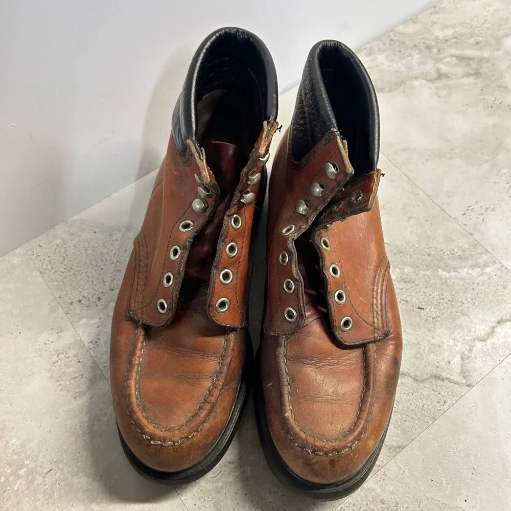 Red Wing 620 Moc Toe Work Boots Brown Leather Mens 6.5 D Vintage Made in USA